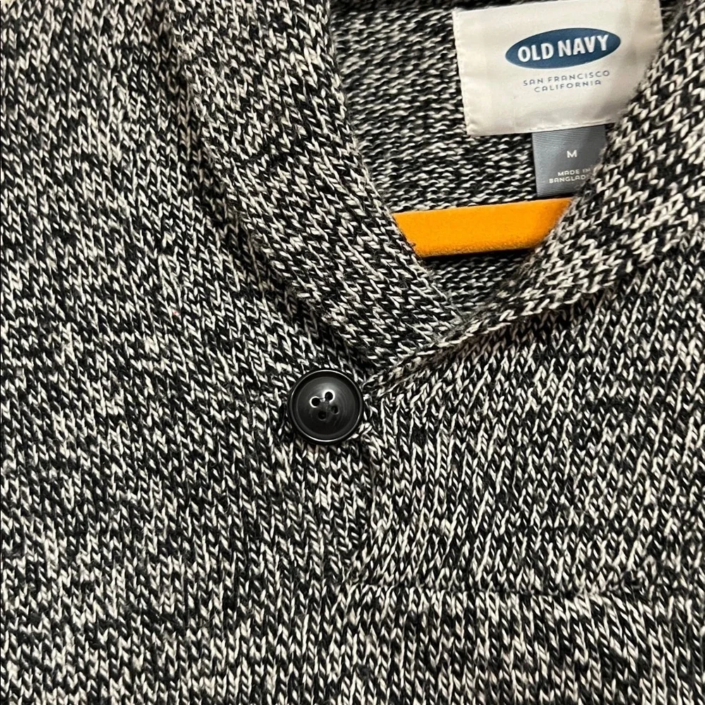 Old Navy Size M Black and White Tweed Long Sleeve Knit Shawl Collar Sweater